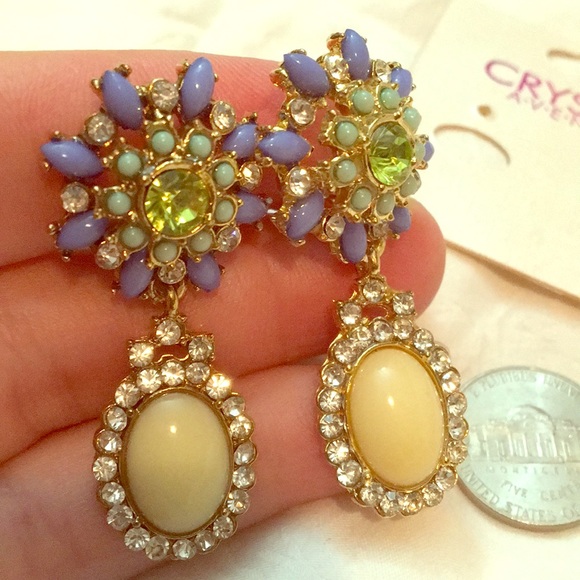 Crystal Avenue Jewelry - Crystal Avenue crystal floral dangle clip earrings
